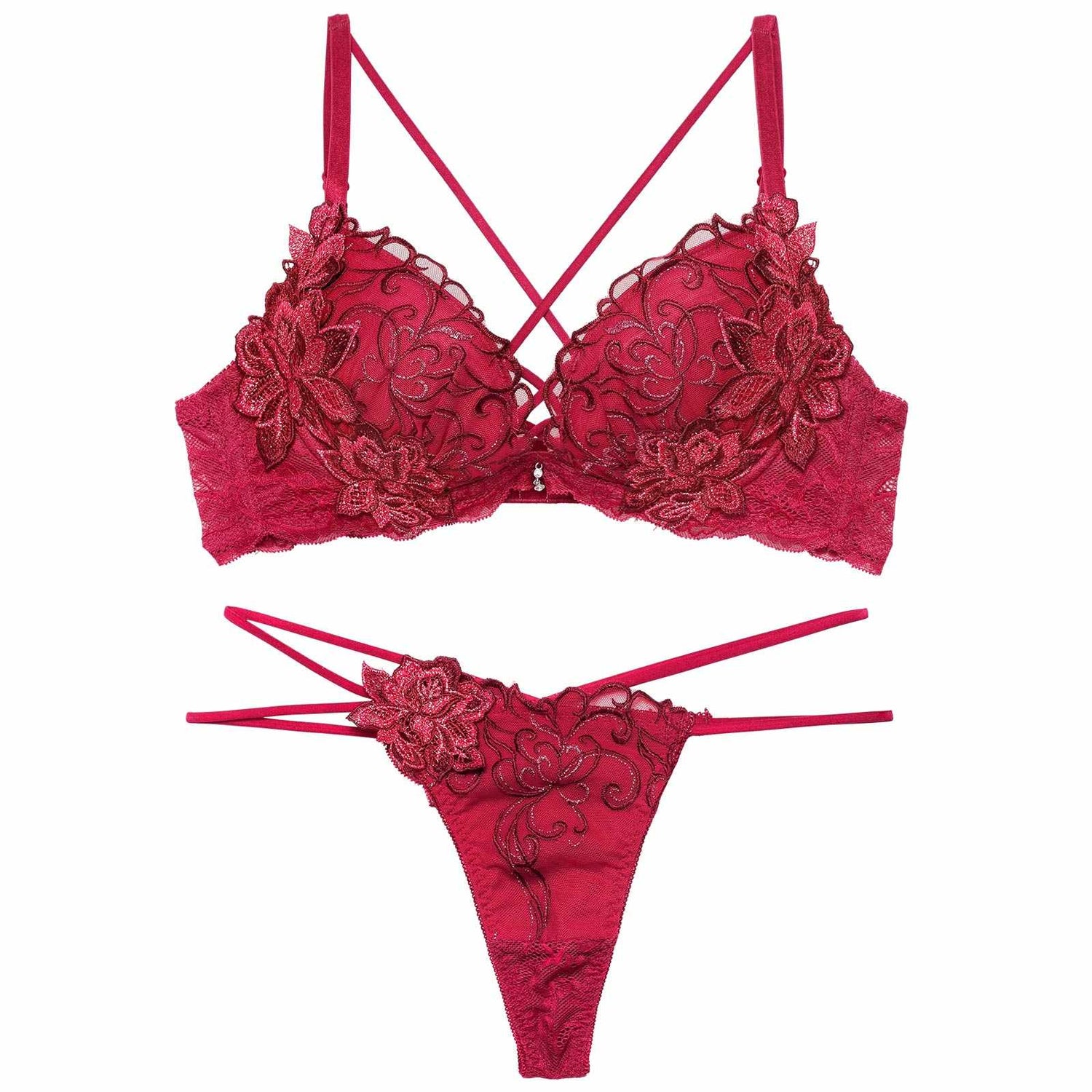 11/11再販!レーヴブロッサムレースアップブラジャー&amp;バック透けTバックショーツ