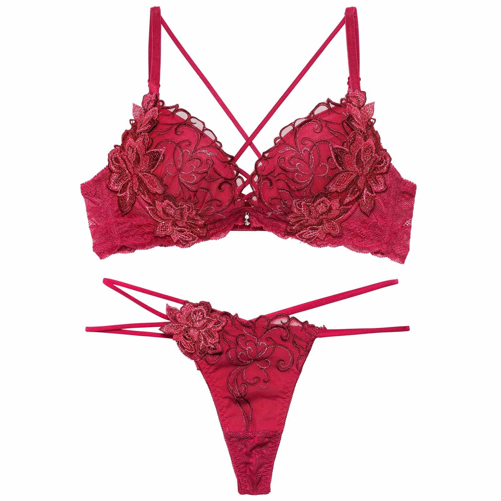 11/11再販!レーヴブロッサムレースアップブラジャー&amp;バック透けTバックショーツ