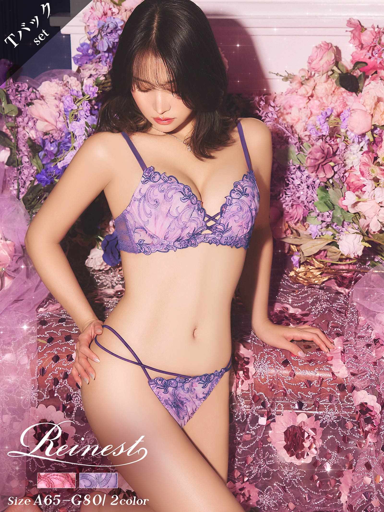 9/26新作!ジュエルアイビーフローラルブラジャー&amp;バック透けTバックショーツ