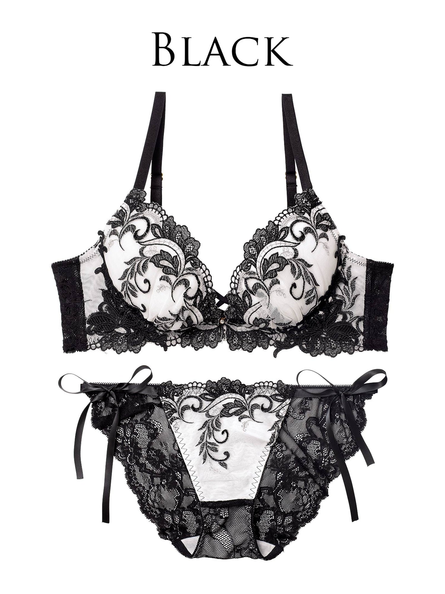 11/14新作!バロックリーフエンブロイダリーブラジャー&amp;サイド紐バック透けフルバックショーツ