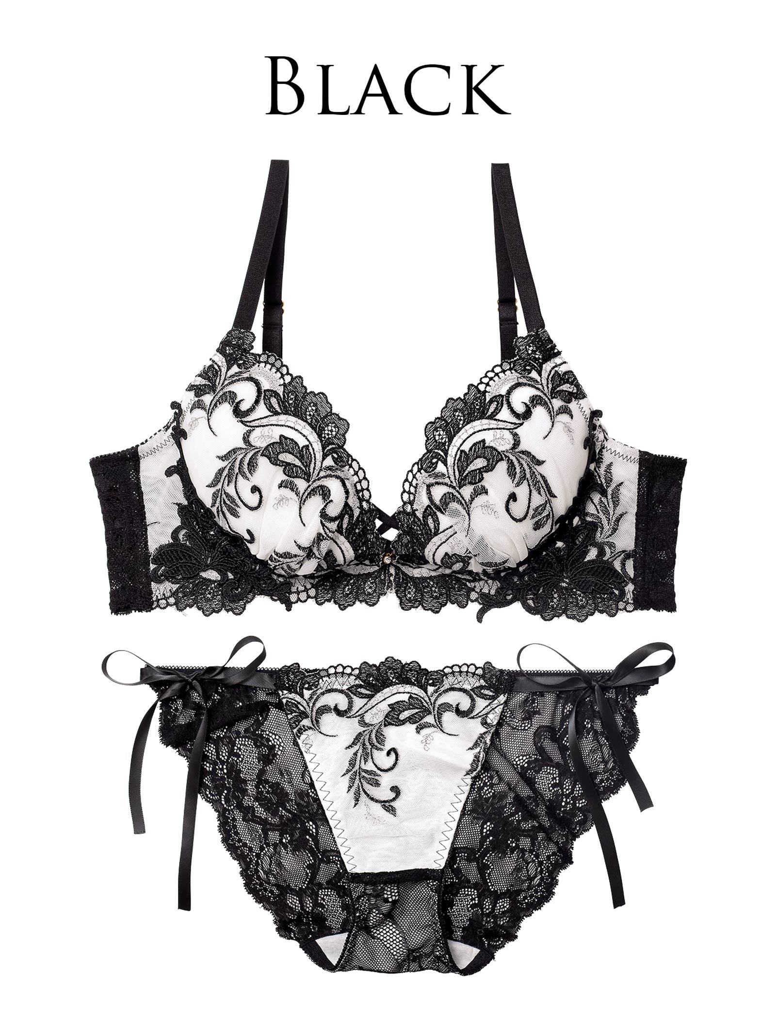 11/14新作!バロックリーフエンブロイダリーブラジャー&amp;サイド紐バック透けフルバックショーツ