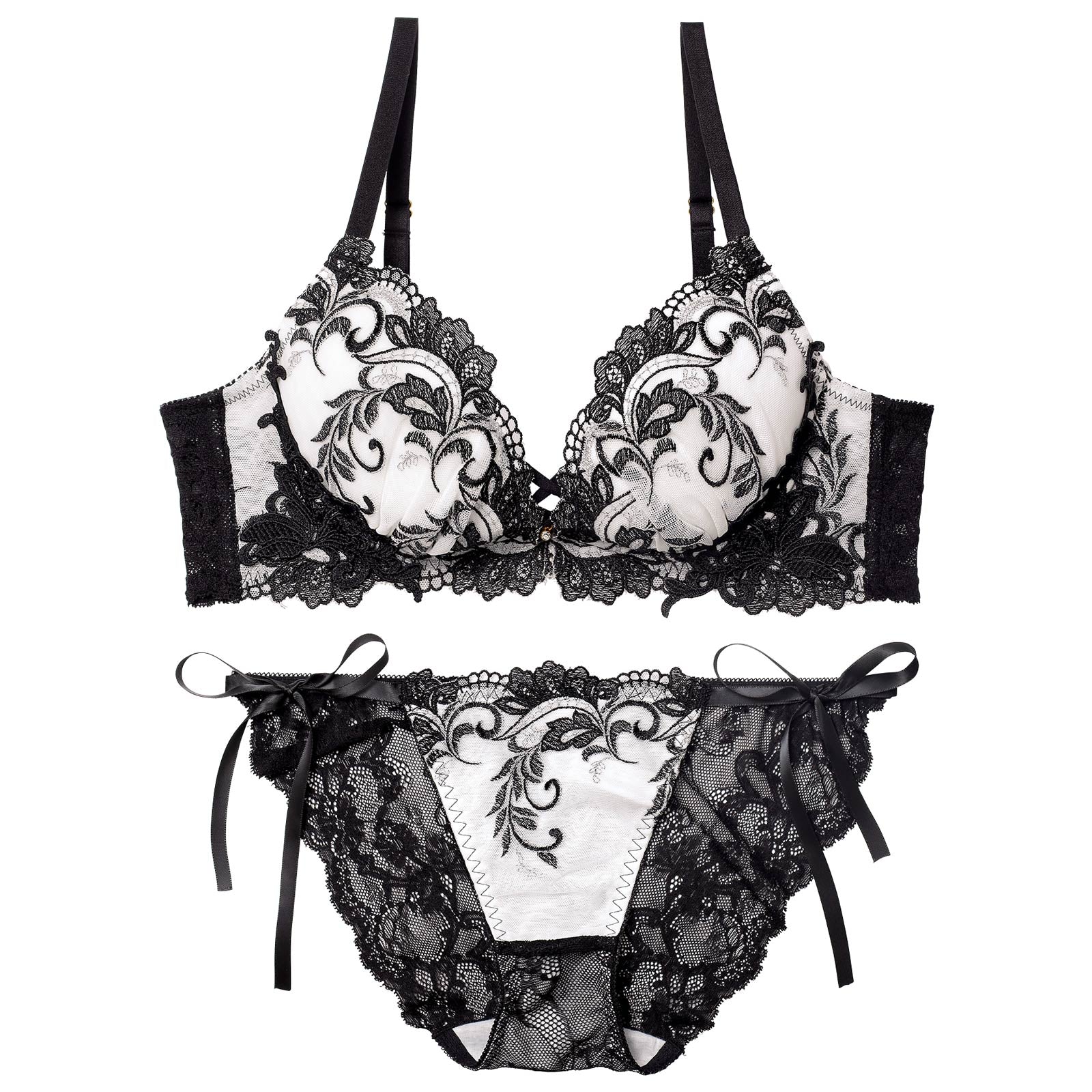11/14新作!バロックリーフエンブロイダリーブラジャー&amp;サイド紐バック透けフルバックショーツ