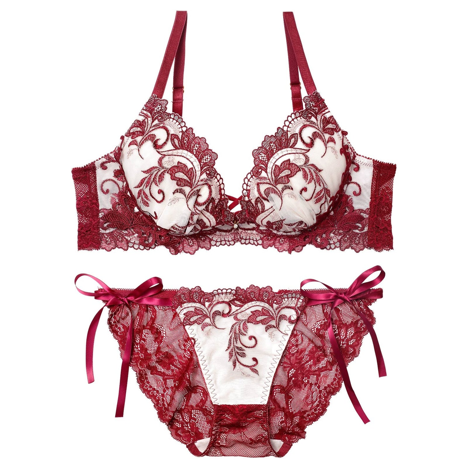 11/14新作!バロックリーフエンブロイダリーブラジャー&amp;サイド紐バック透けフルバックショーツ
