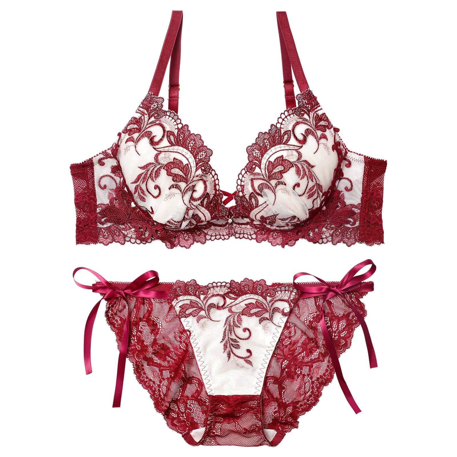 11/14新作!バロックリーフエンブロイダリーブラジャー&amp;サイド紐バック透けフルバックショーツ