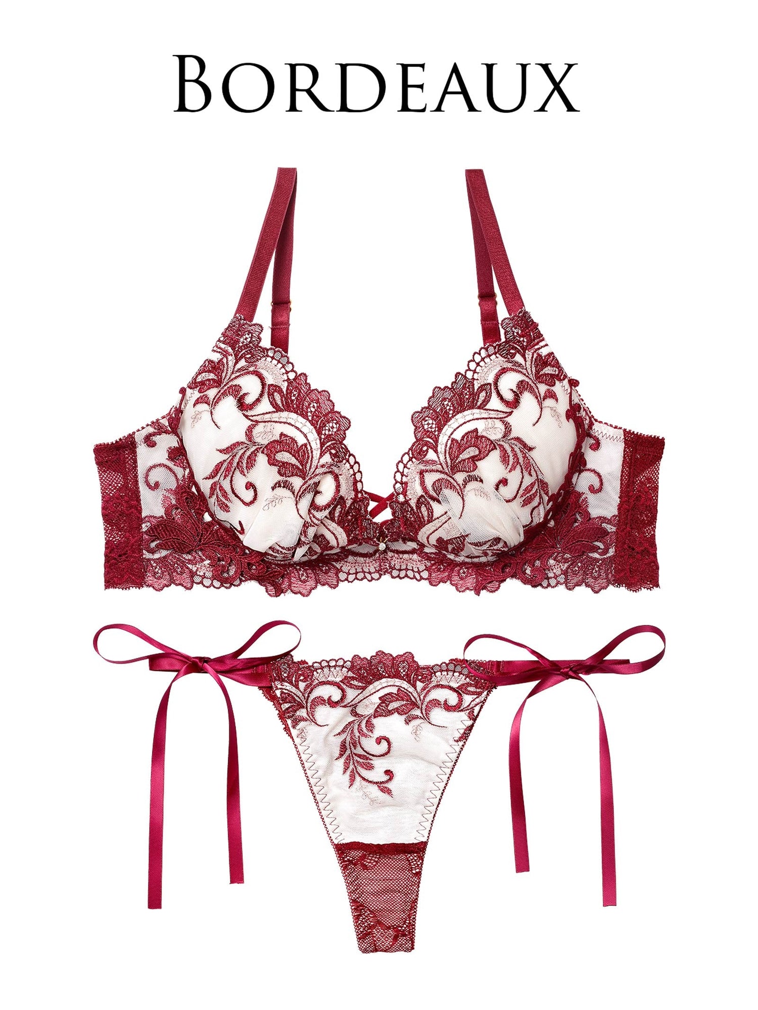 12/9再販!バロックリーフエンブロイダリーブラジャー&amp;サイド紐バック透けTバックショーツ