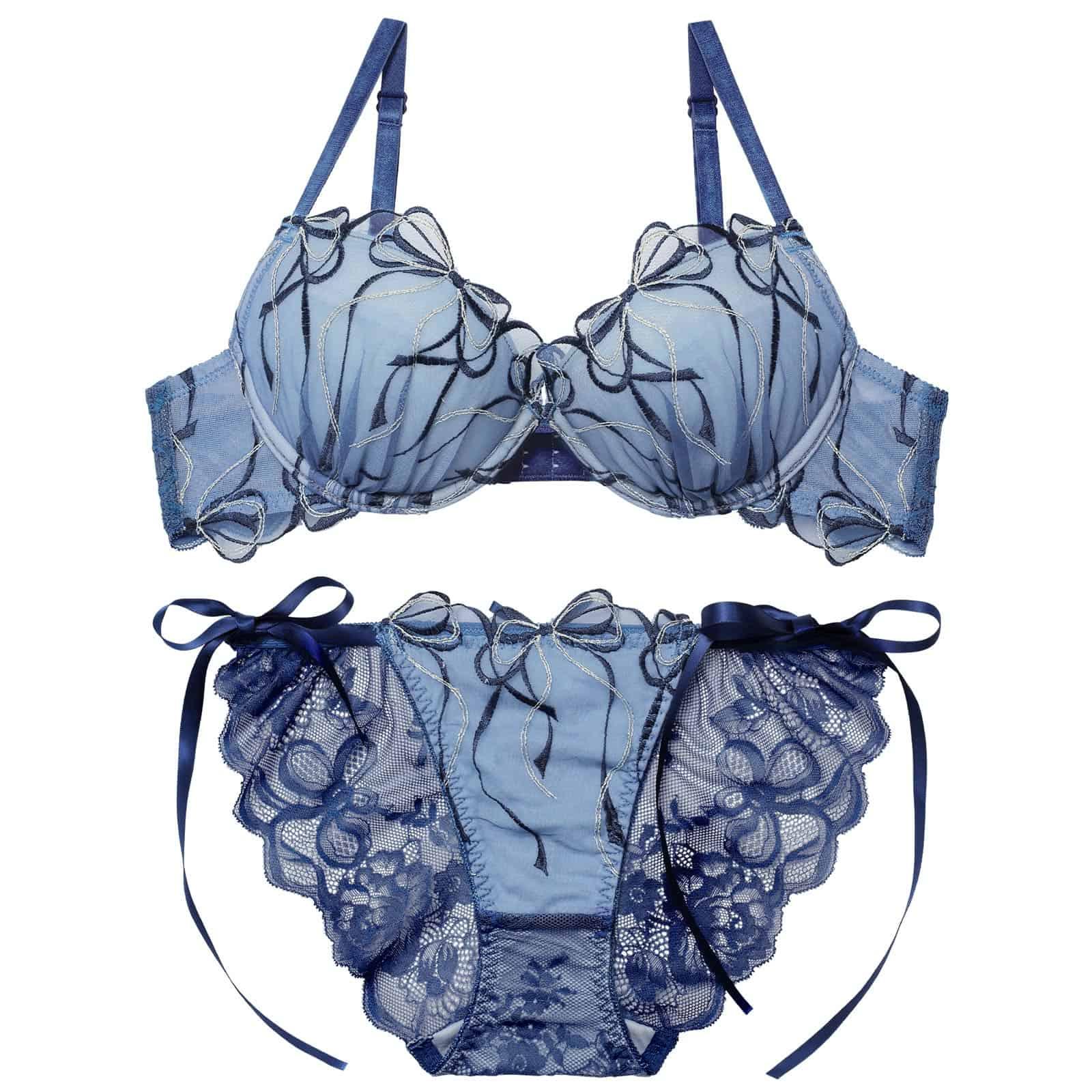 2/25新作!メロウリボンレースブラジャー&amp;サイド紐バック透けフルバックショーツ