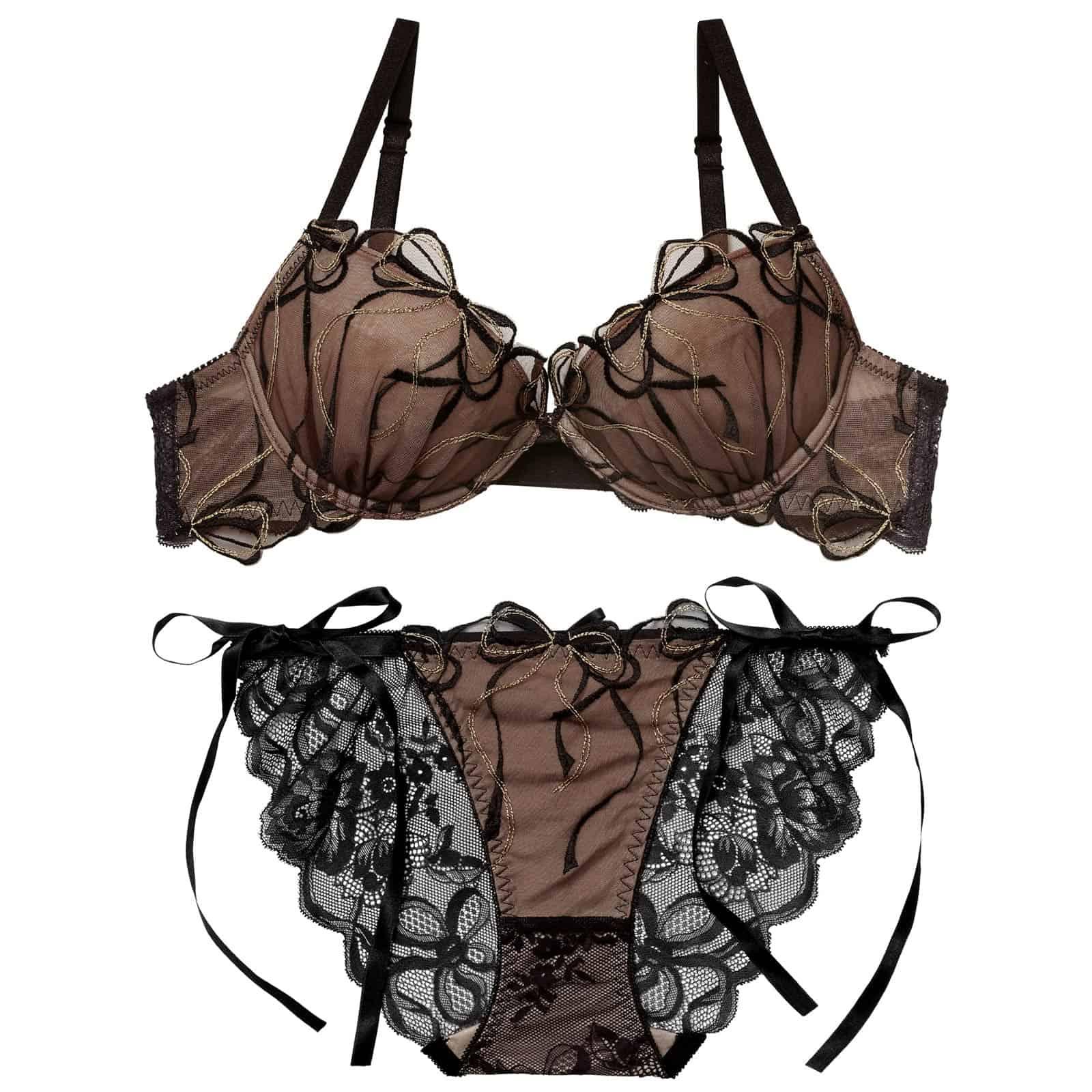 2/25新作!メロウリボンレースブラジャー&amp;サイド紐バック透けフルバックショーツ