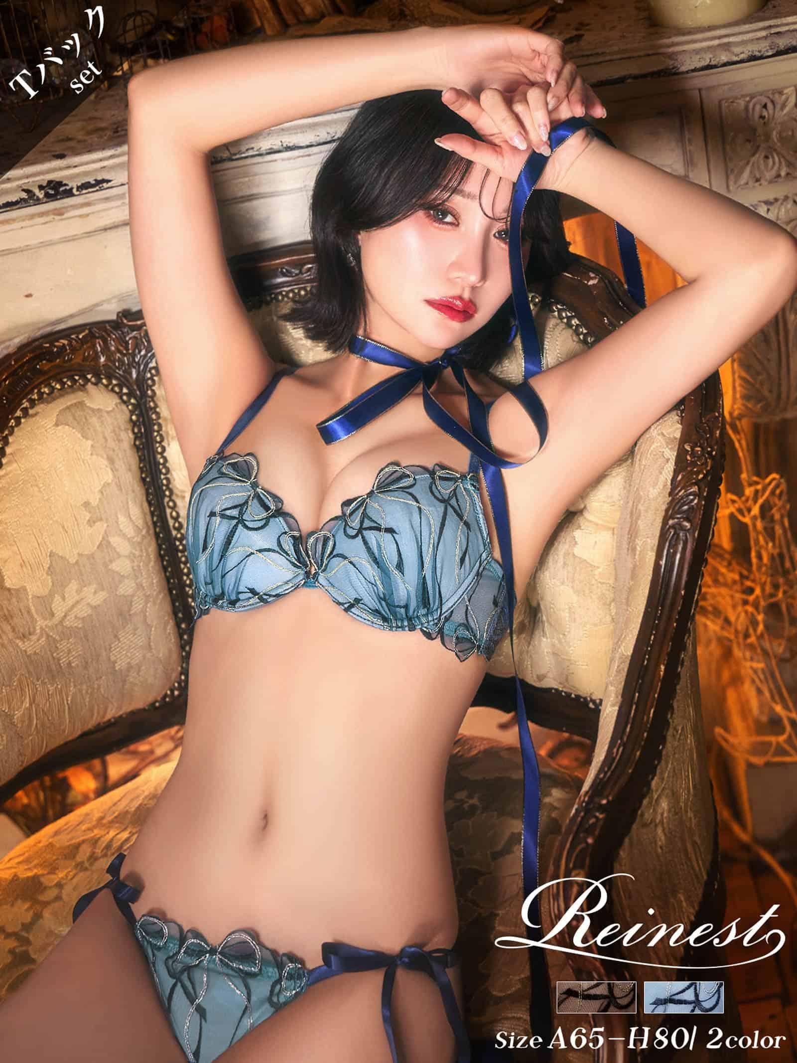 2/25新作!メロウリボンレースブラジャー&amp;サイド紐バック透けTバックショーツ