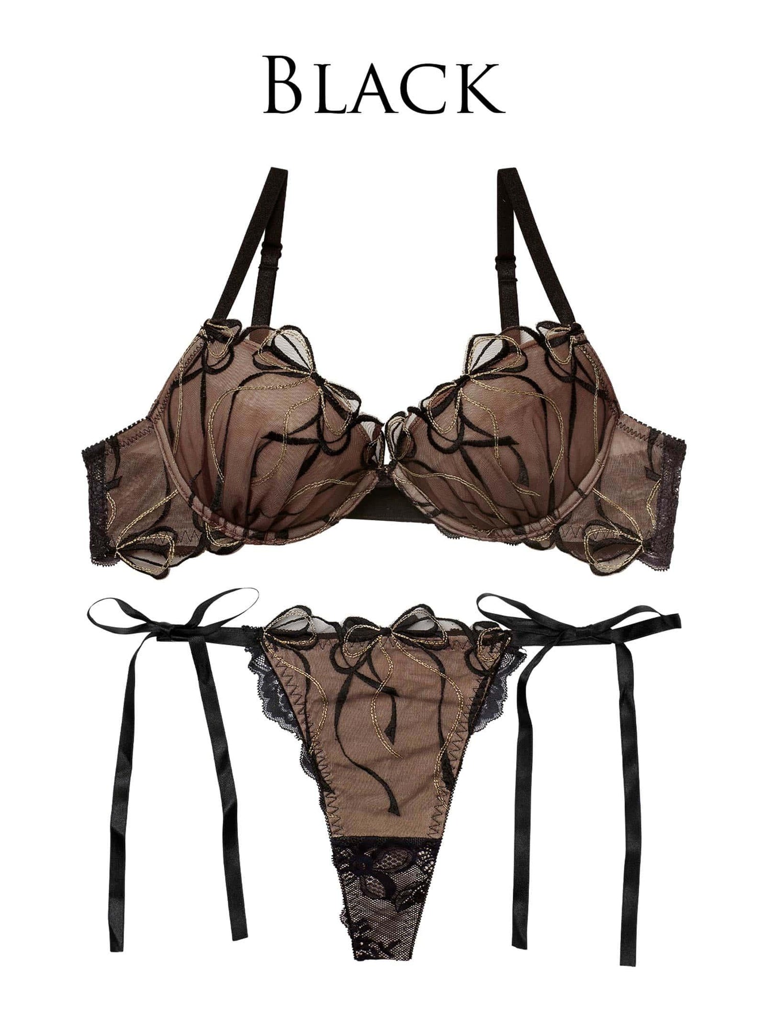 2/25新作!メロウリボンレースブラジャー&amp;サイド紐バック透けTバックショーツ