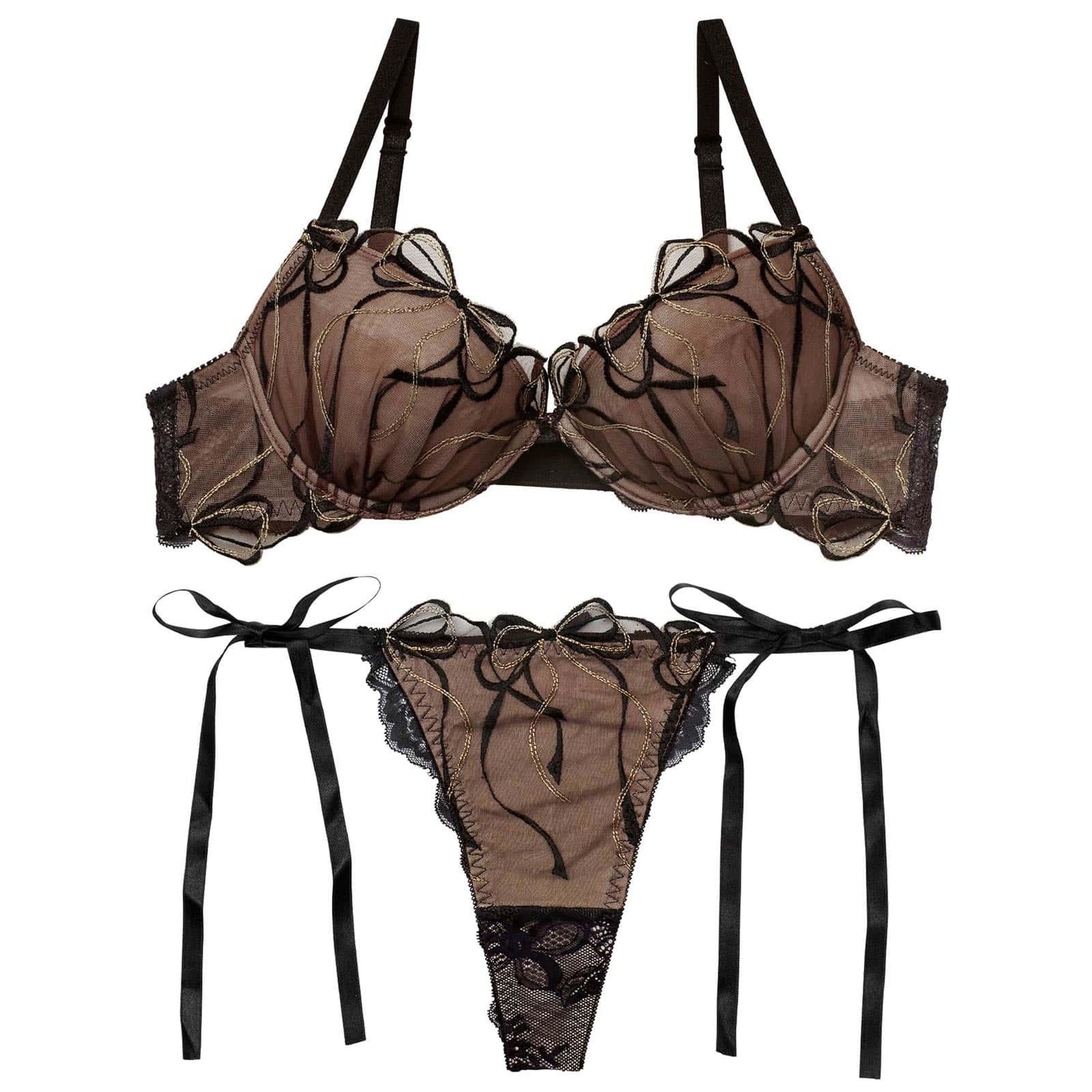 2/25新作!メロウリボンレースブラジャー&amp;サイド紐バック透けTバックショーツ