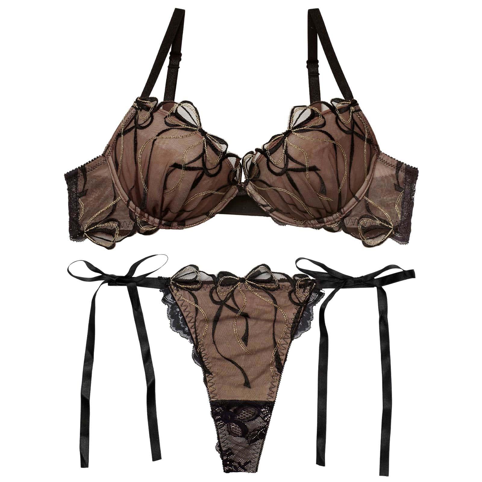 2/25新作!メロウリボンレースブラジャー&amp;サイド紐バック透けTバックショーツ