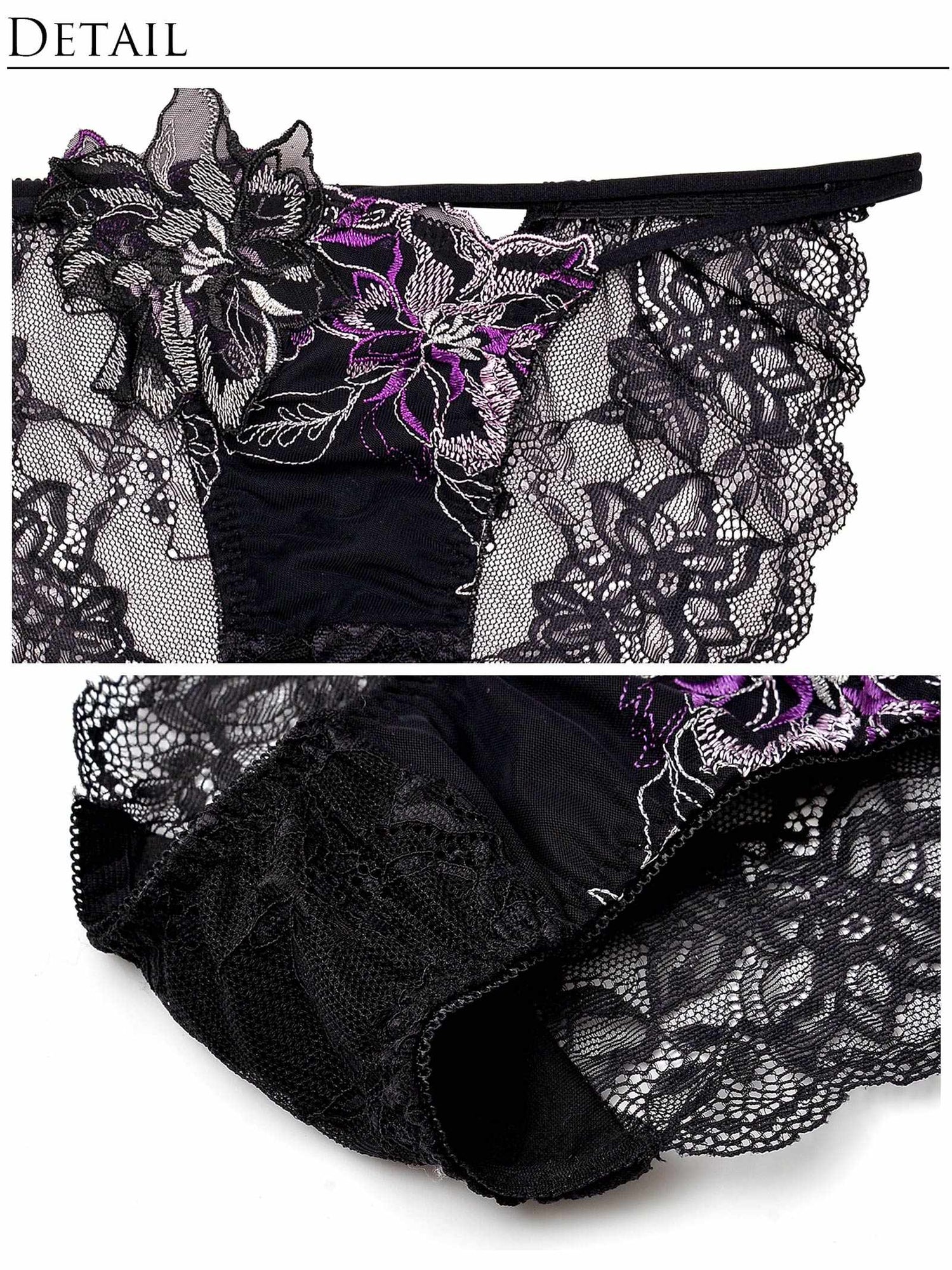 【Reinest】グラマーペタルエンブロイダリーブラジャー&amp;バック透けフルバックショーツ
