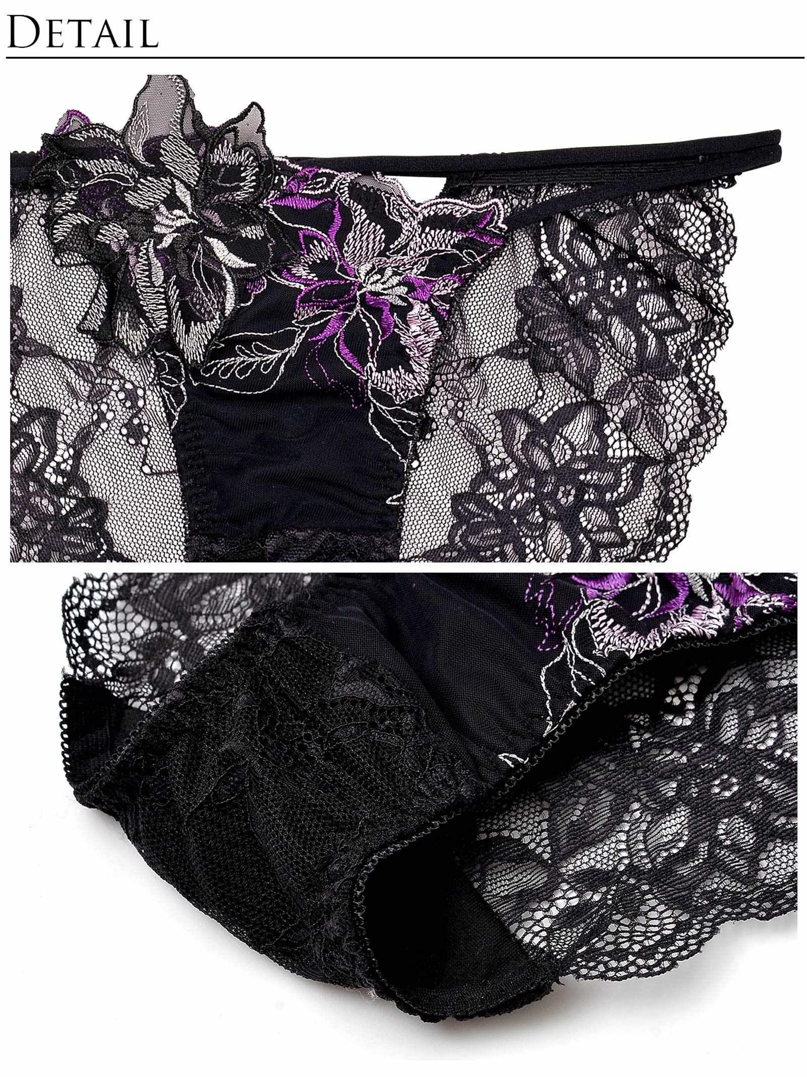 【Reinest】グラマーペタルエンブロイダリーブラジャー&amp;バック透けフルバックショーツ