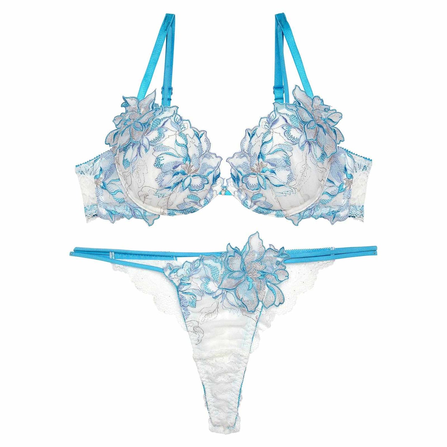 10/28再販!グラマーペタルエンブロイダリーブラジャー&amp;バック透けTバックショーツ