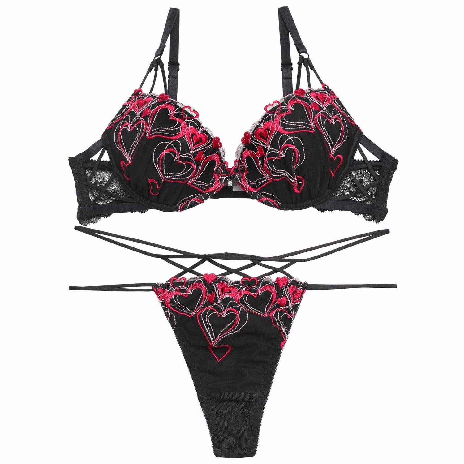 12/4再販!メルティーハートストリングブラジャー&amp;バック透けTバックショーツ