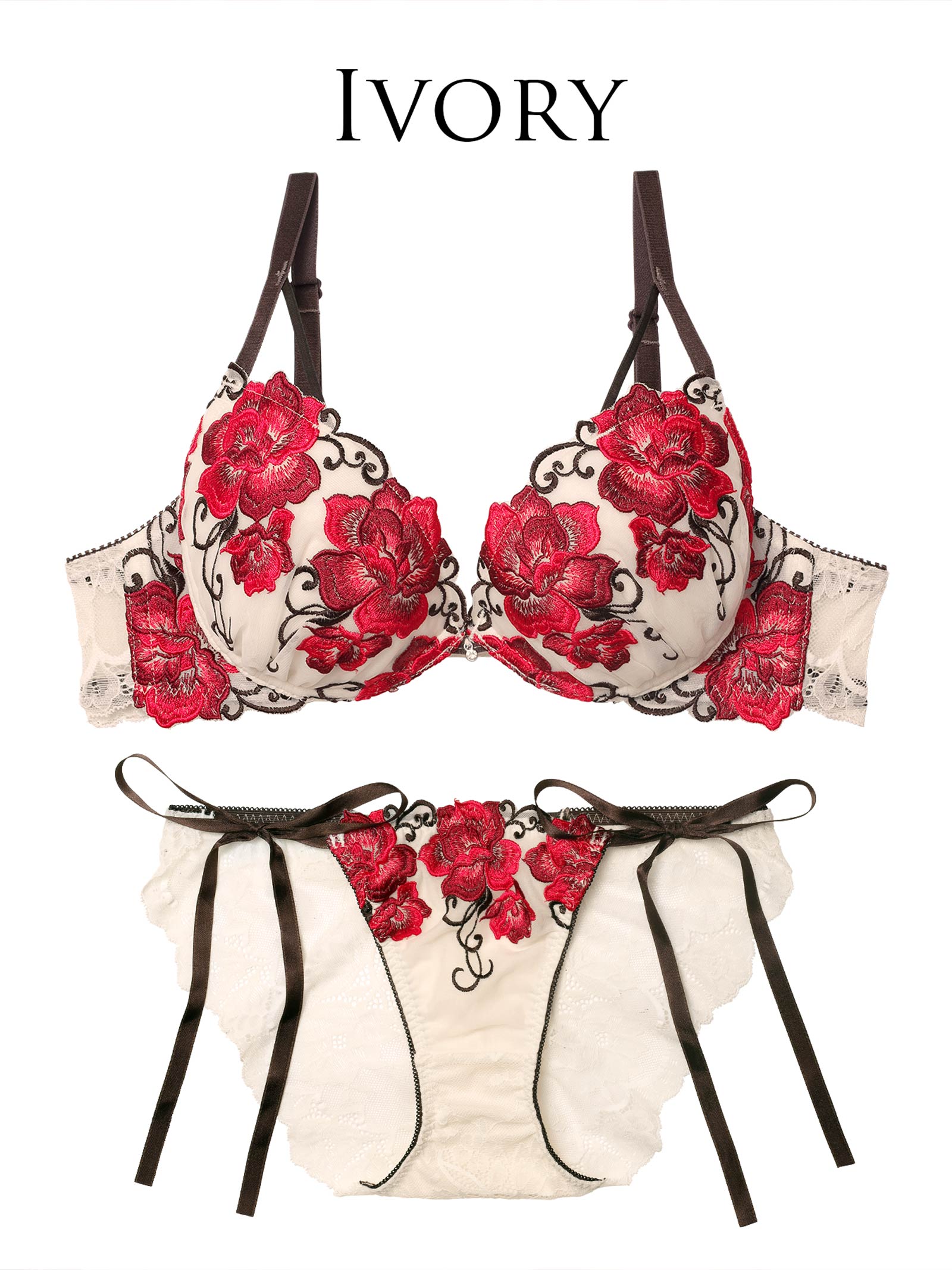 12/3新作!エターナル リッチローズブラジャー&amp;サイド紐バック透けフルバックショーツ