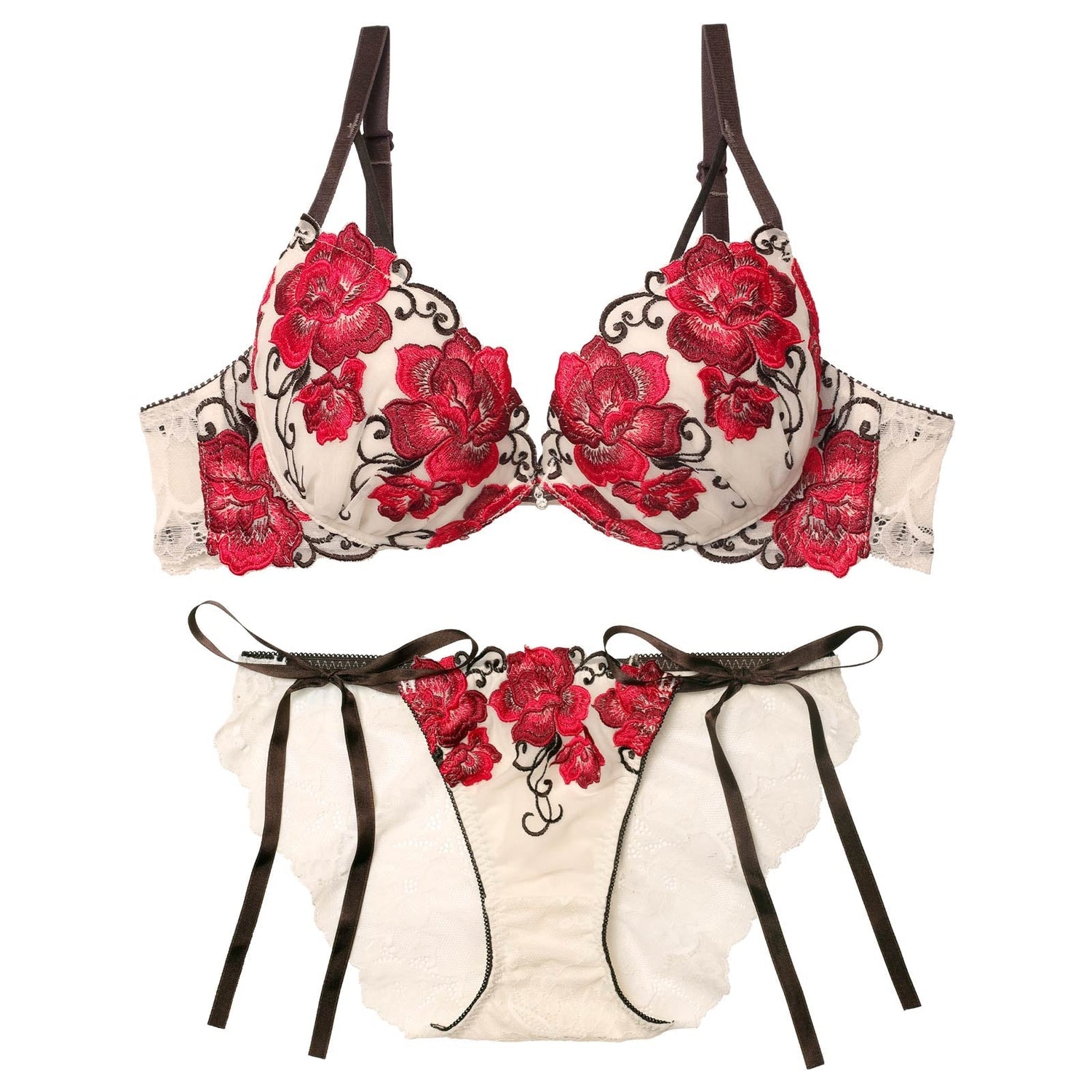 12/3新作!エターナル リッチローズブラジャー&amp;サイド紐バック透けフルバックショーツ