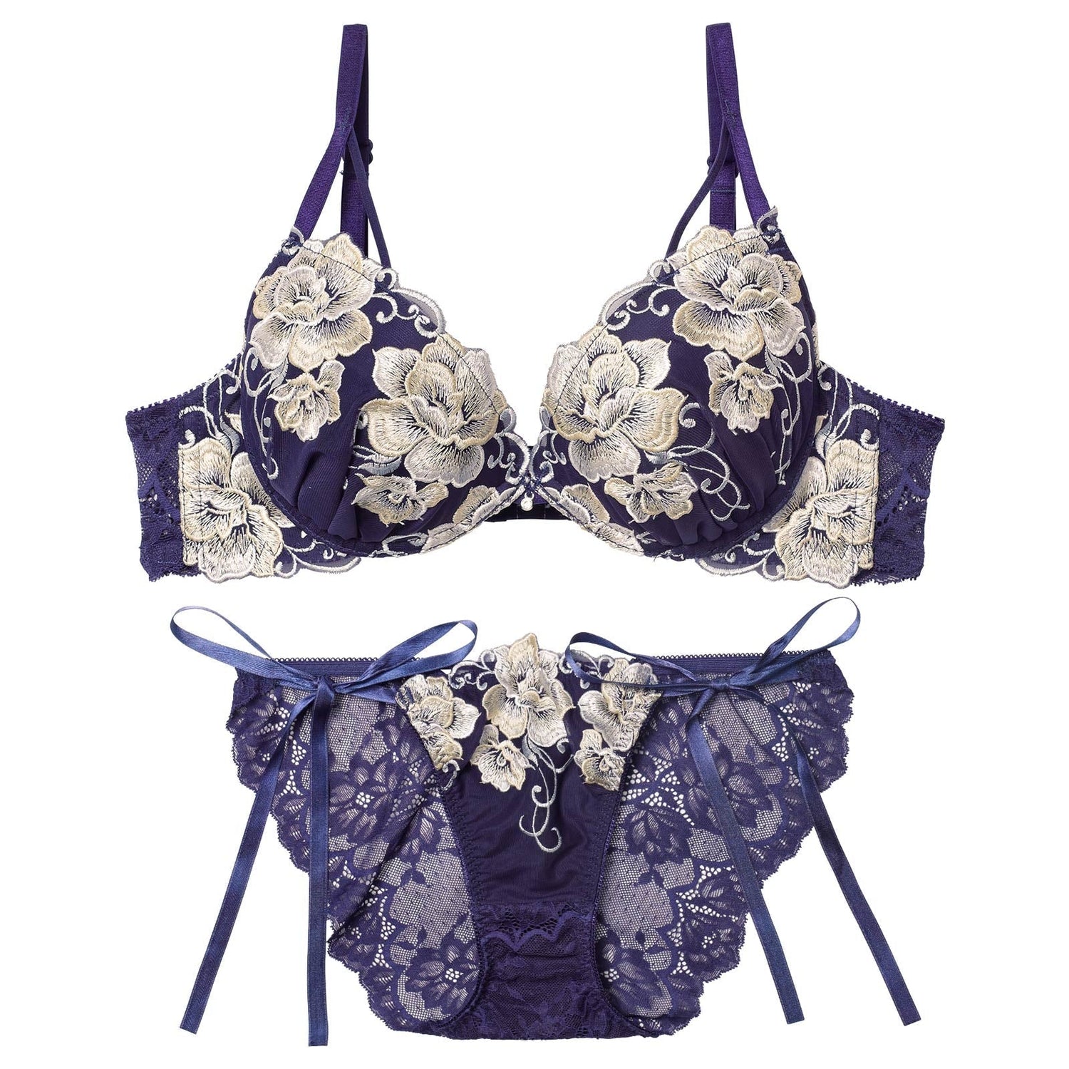 12/3新作!エターナル リッチローズブラジャー&amp;サイド紐バック透けフルバックショーツ