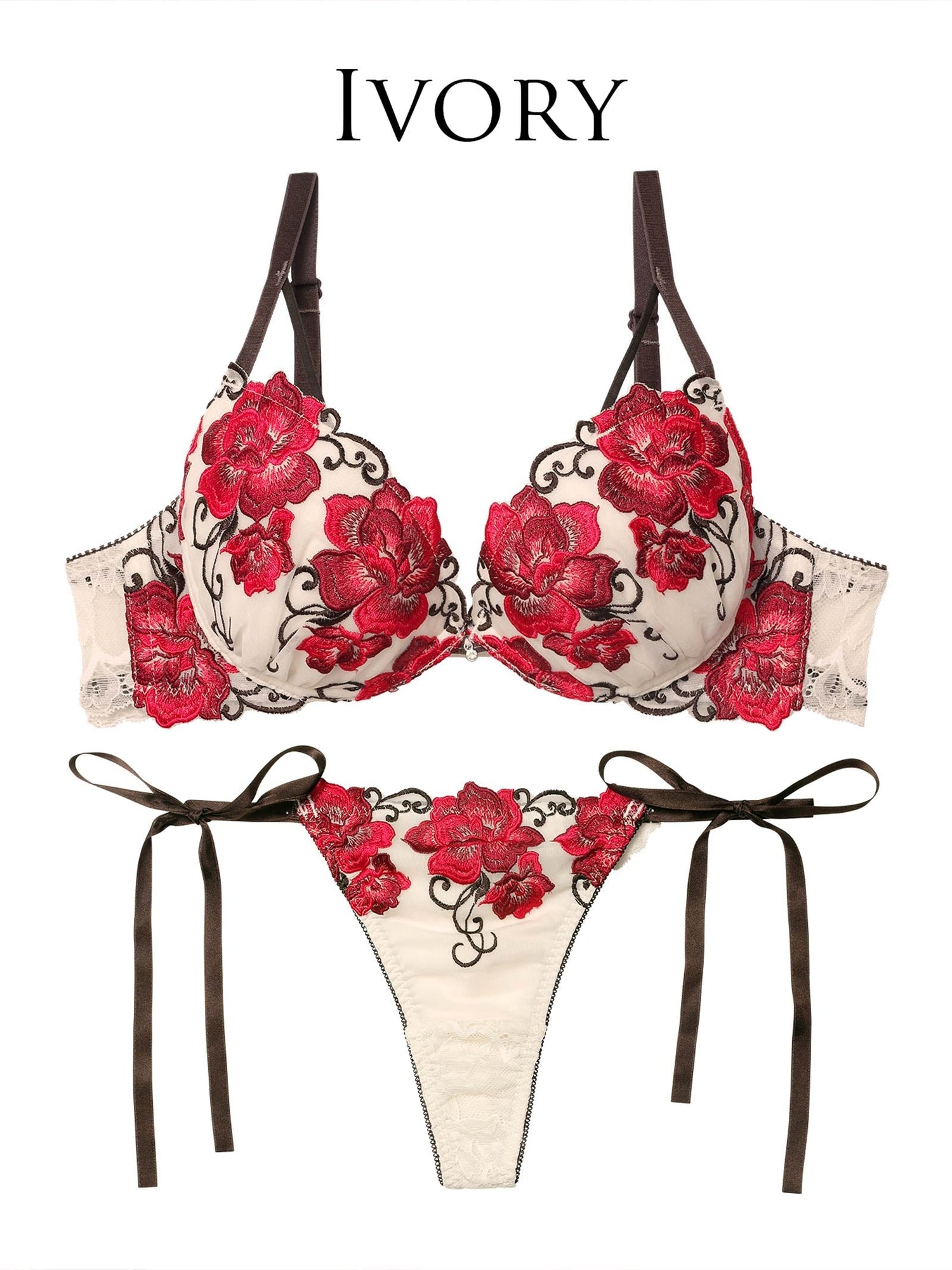 12/3新作!エターナル リッチローズブラジャー&amp;サイド紐バック透けTバックショーツ