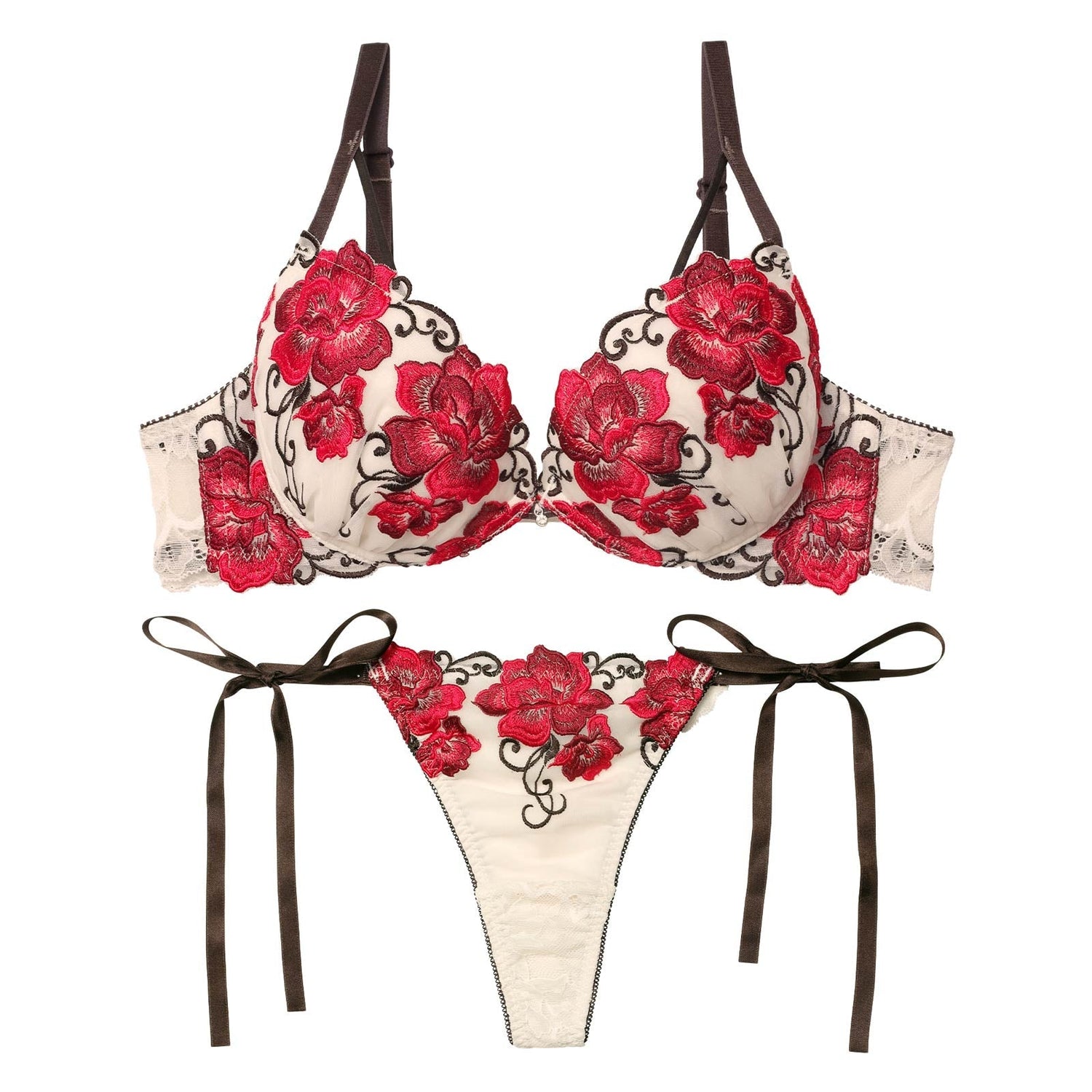 12/3新作!エターナル リッチローズブラジャー&amp;サイド紐バック透けTバックショーツ