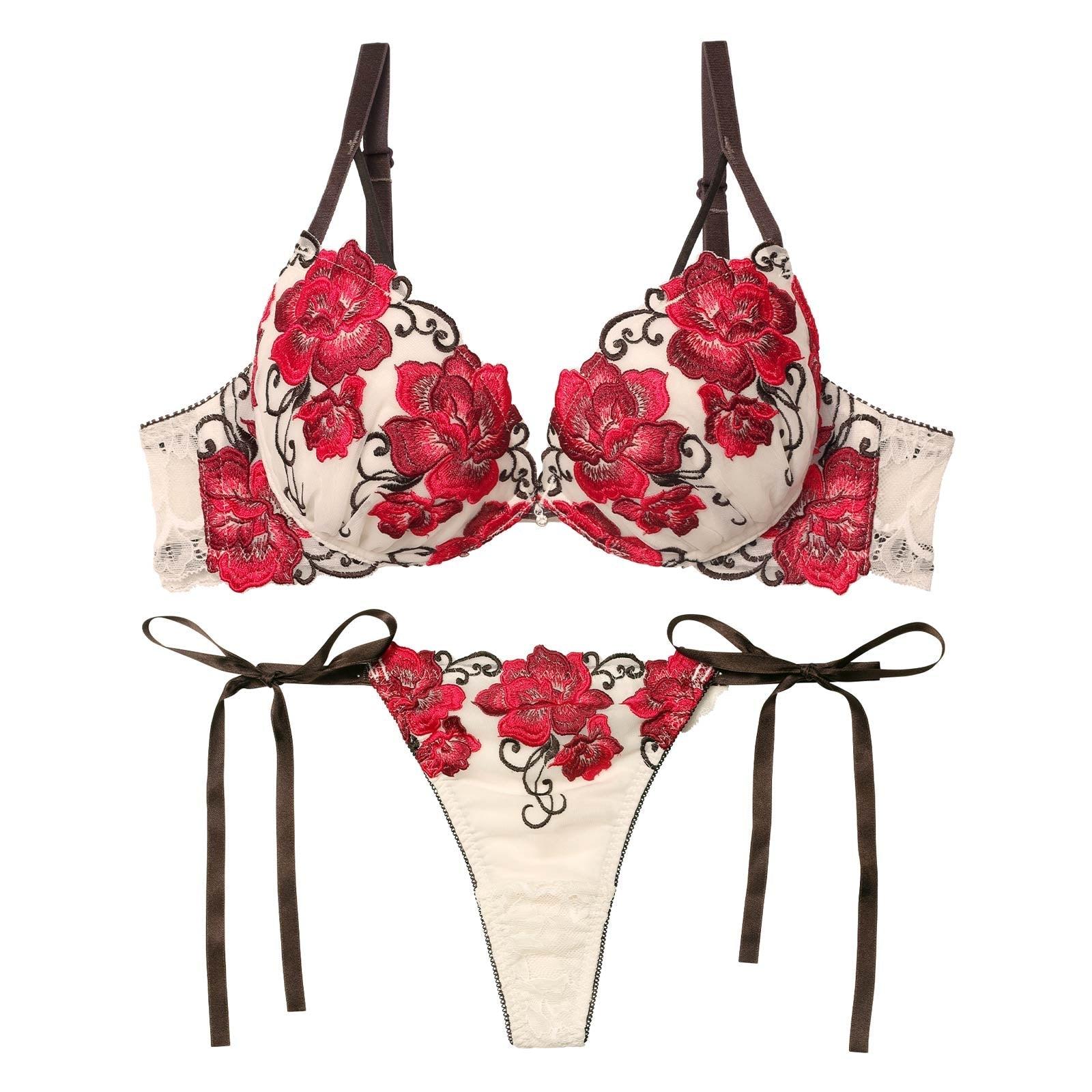 12/3新作!エターナル リッチローズブラジャー&amp;サイド紐バック透けTバックショーツ