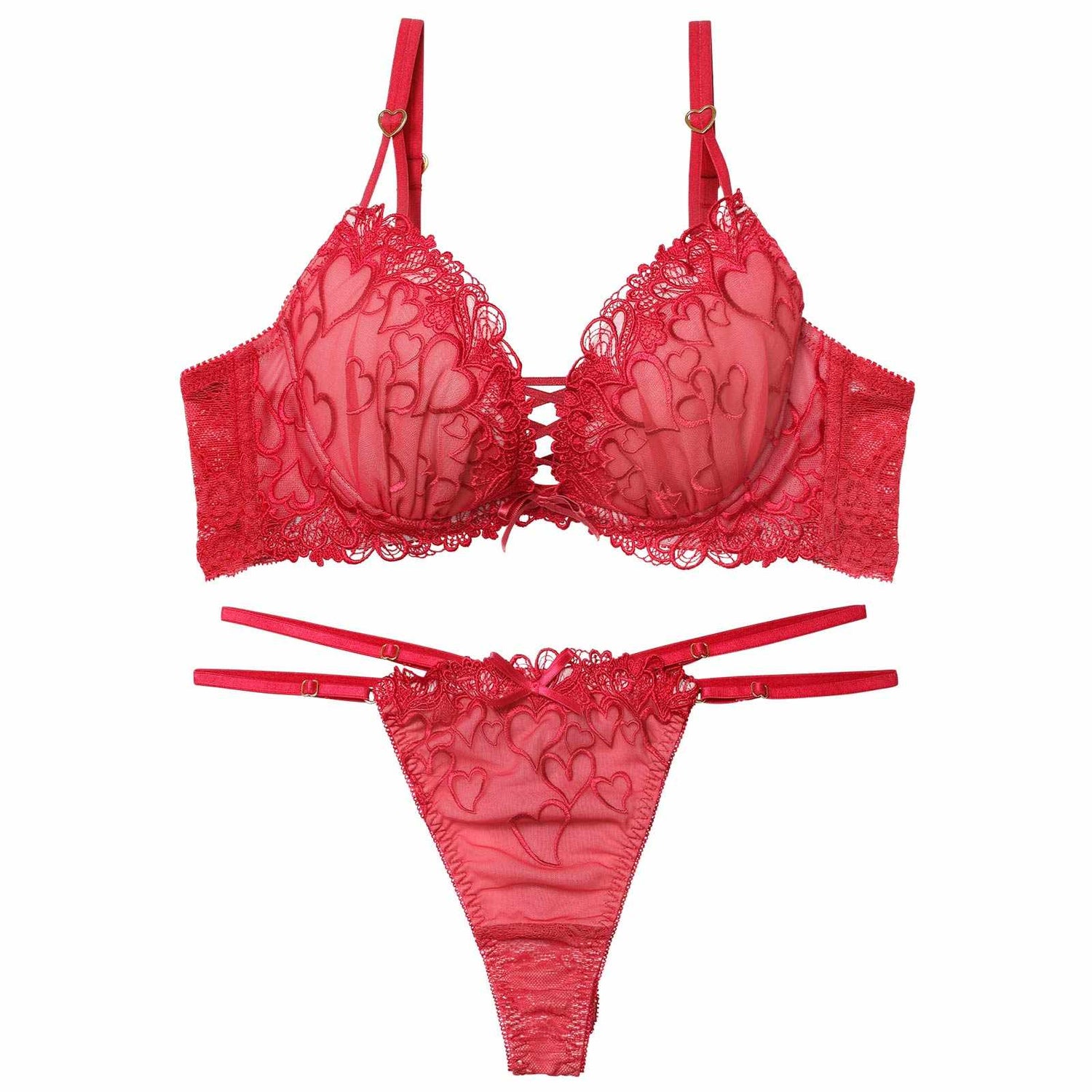 1/14新作!スピンドルクイーンハートブラジャー&amp;バック透けTバックショーツ