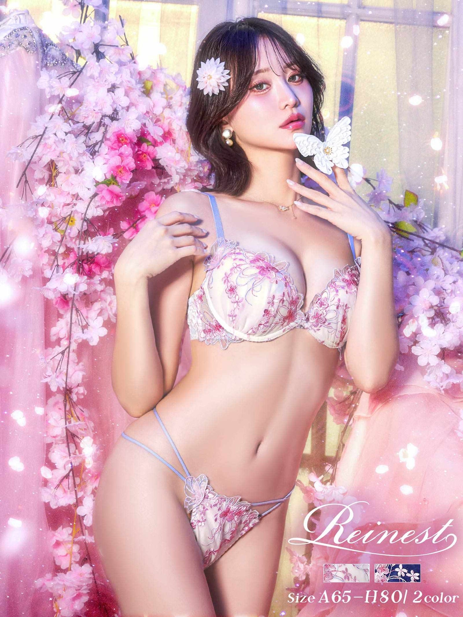 3/4新作!グレイスチェリーブロッサムブラジャー&amp;バック透けフルバックショーツ