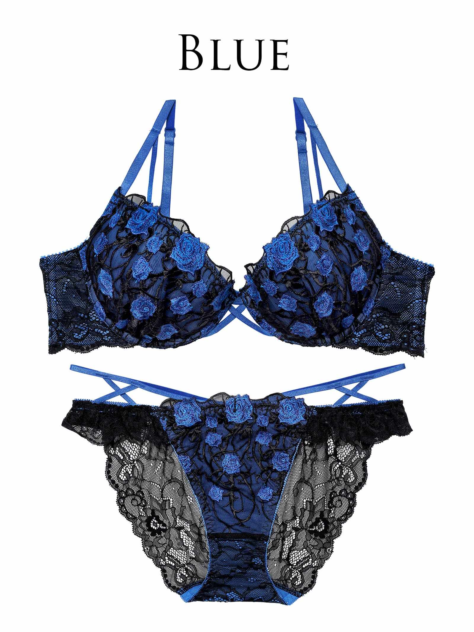 1/23新作!ミッドナイトローズクロスコードブラジャー&amp;バック透けフルバックショーツ