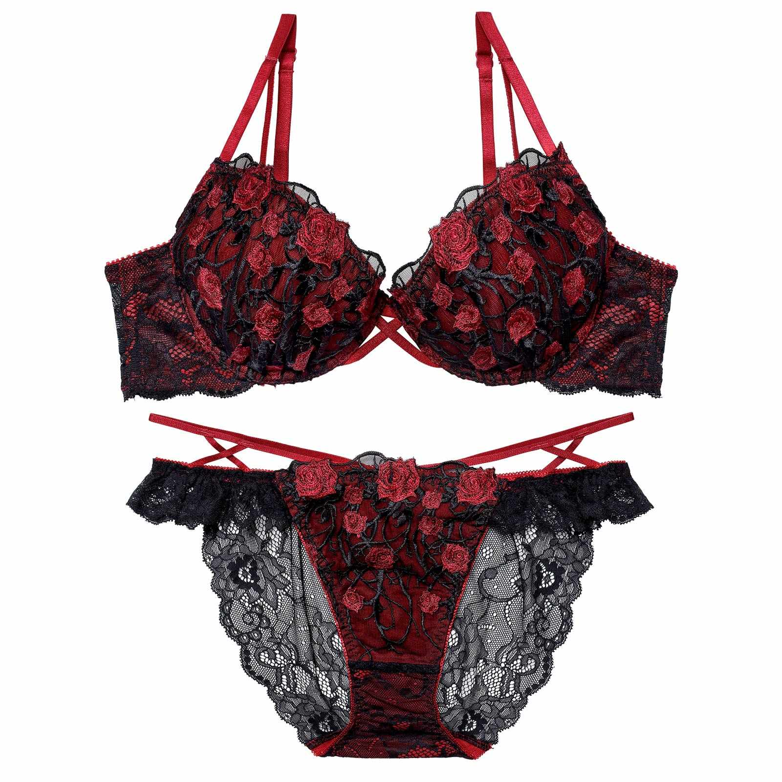 1/23新作!ミッドナイトローズクロスコードブラジャー&amp;バック透けフルバックショーツ