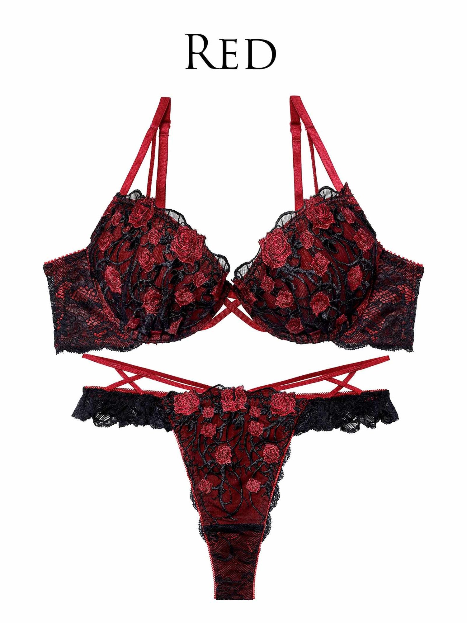 1/23新作!ミッドナイトローズクロスコードブラジャー&amp;バック透けTバックショーツ