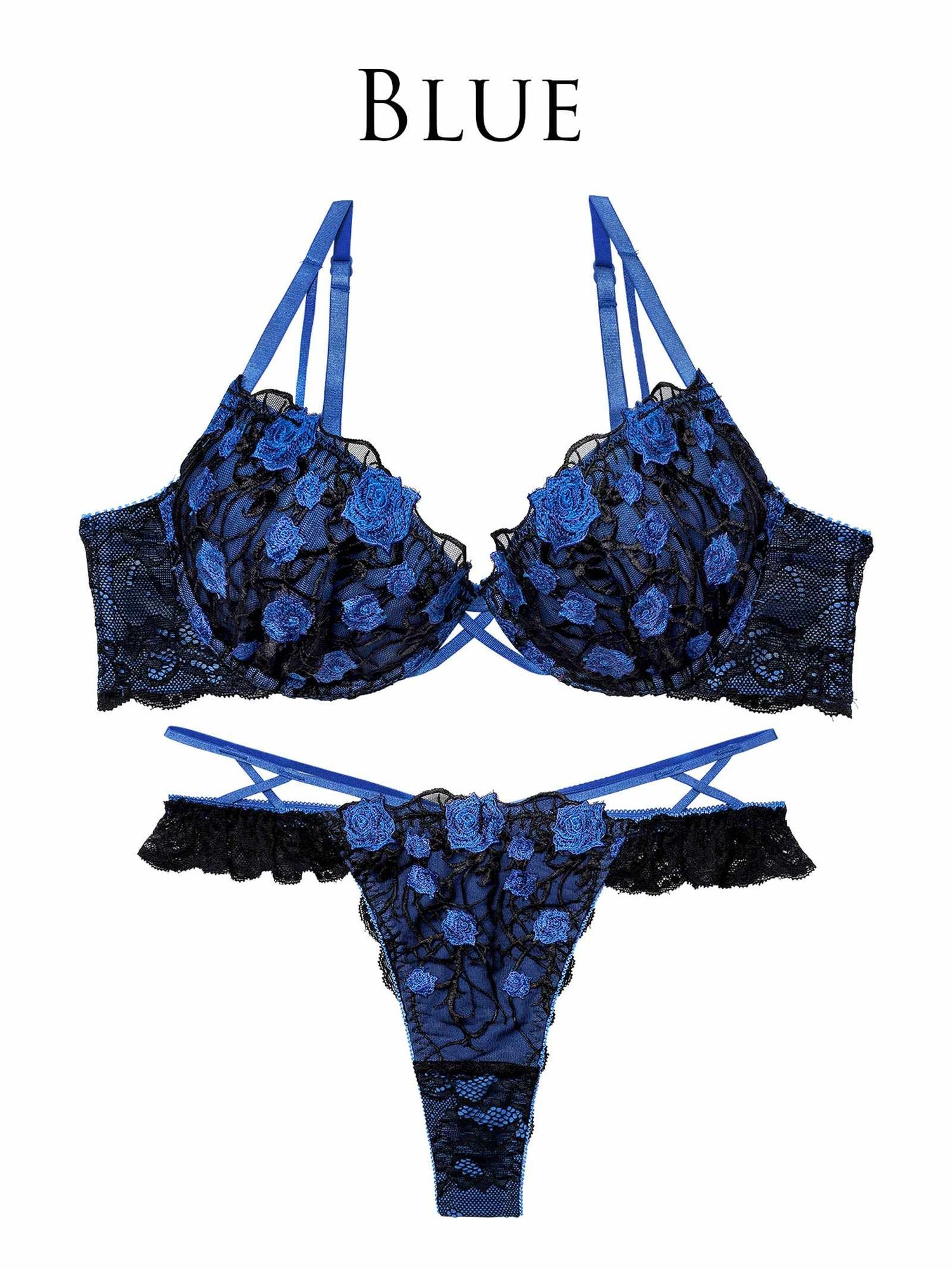 1/23新作!ミッドナイトローズクロスコードブラジャー&amp;バック透けTバックショーツ