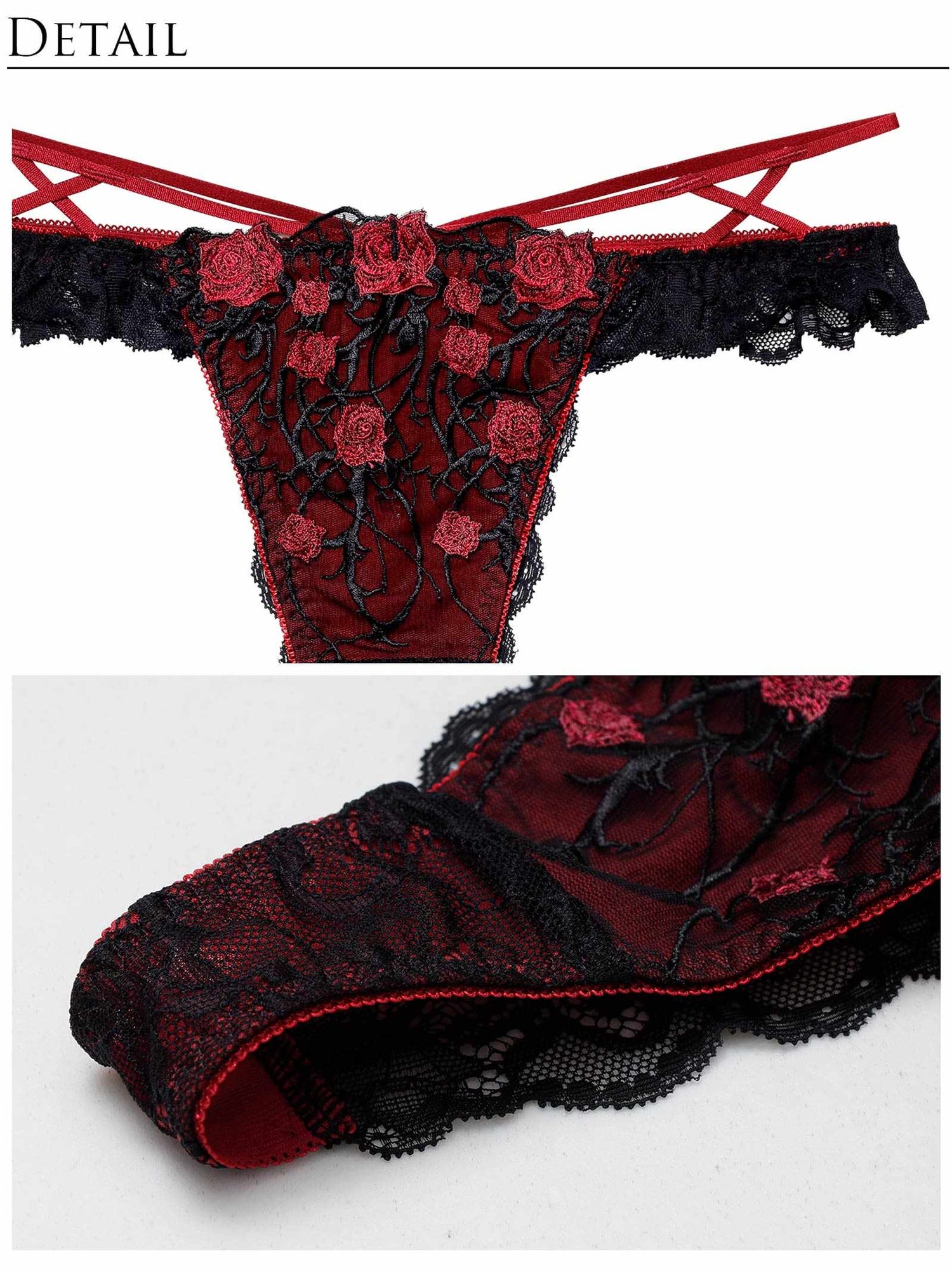 1/23新作!ミッドナイトローズクロスコードブラジャー&amp;バック透けTバックショーツ