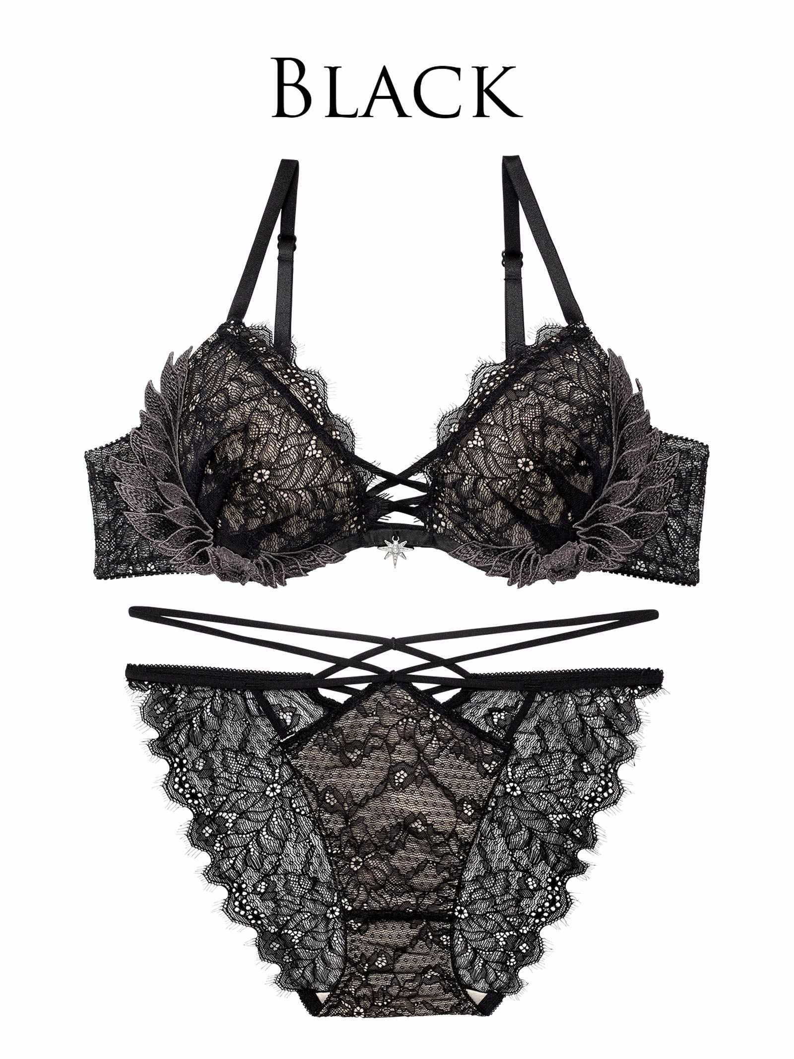 12/22新作!グラマラスフェザーローズブラジャー＆バック透けフルバックショーツ