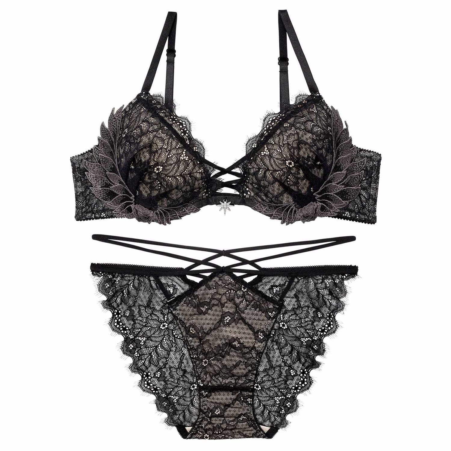 12/22新作!グラマラスフェザーローズブラジャー＆バック透けフルバックショーツ
