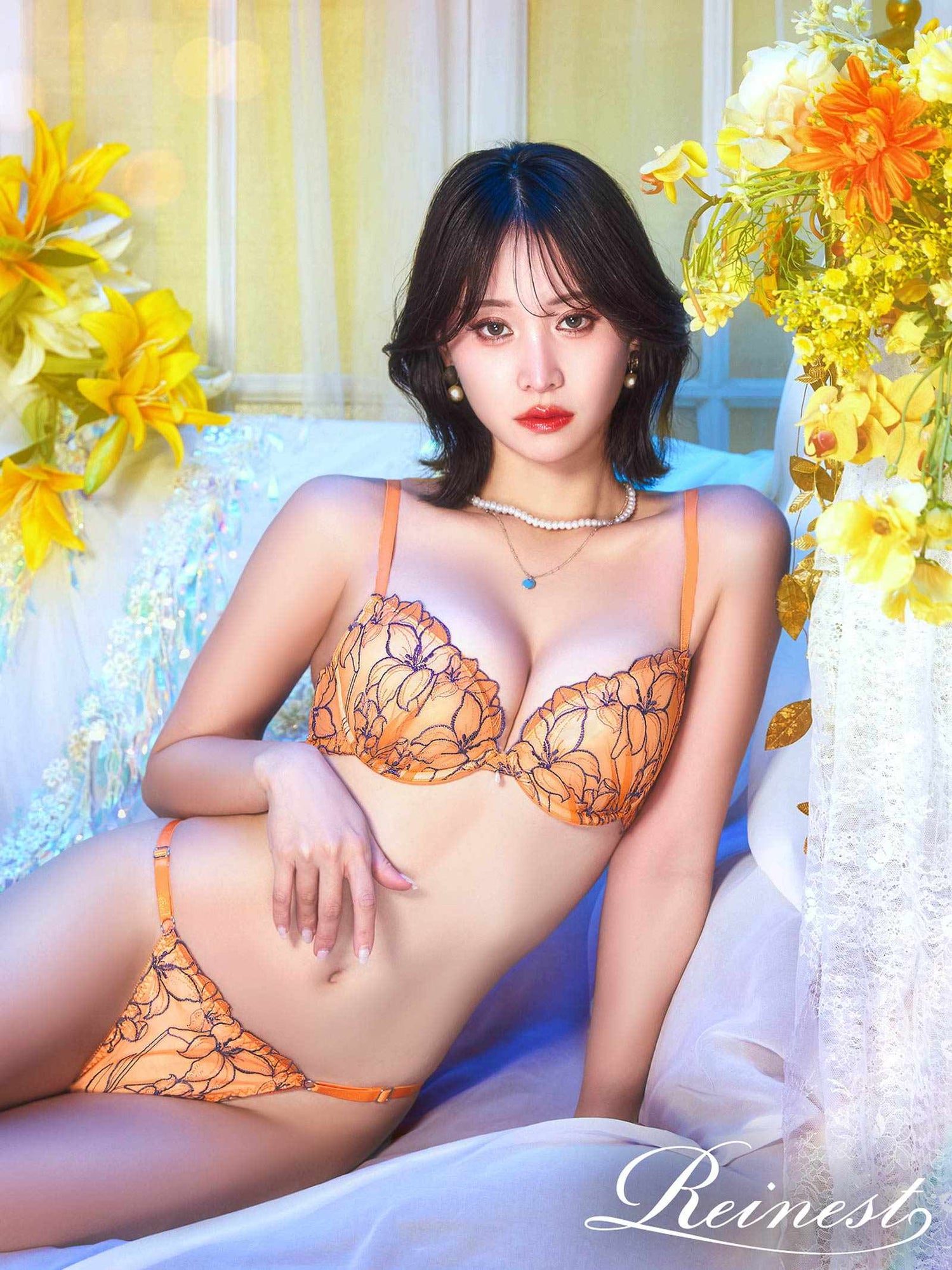 4/1新作!グラマラスビビッドブロッサムブラジャー&amp;バック透けTバックショーツ
